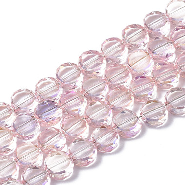 Pink Flat Round Glass Beads