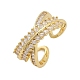 Rack Plating Brass Micro Pave Clear Cubic Zirconia Cuff Rings for Women(RJEW-M028-58G)-2