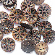 Round Carved 2-hole Basic Sewing Button, Coconut Button, BurlyWood, about 13mm in diameter, about 100pcs/bag(NNA0Z0A)