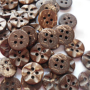 Carved Round 4-hole Sewing Button, Coconut Button, Coconut Brown, 11mm in diameter(NNA0YYP)