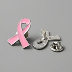 Awareness Ribbon Enamel Pin, Platinum Alloy Brooch for Backpacks Clothes Jackets Hats, Pearl Pink, 26x21x1.5mm, Pin: 1mm(JEWB-WH0029-29C)
