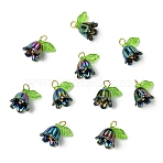 Transparent Acrylic Pendants, with Brass Findings, Flower, Colorful, 15mm, Hole: 3mm(PALLOY-YW00081-02)