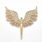 Brass Micro Pave Cubic Zirconia Pendants, Cadmium Free & Lead Free, Long-Lasting Plated, Angel, Real 18K Gold Plated, Clear, 30x31x3mm, Hole: 0.8mm(ZIRC-G168-52G-03)