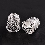 Hollow Bell with Flower Brass Cord Ends, End Caps, Silver Color Plated, 15x12mm, Hole: 2mm, Inner Diameter: 9mm(KK-M168-01S)