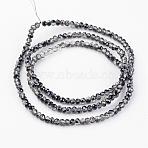 Electroplate Glass Bead Strands, Half Plated, Faceted, Rondelle, Black Plated, 3x2mm, Hole: 1mm, about 165~169pcs/strand, 15~16 inch(38~40cm)(EGLA-G014-2mm-HP-D05)