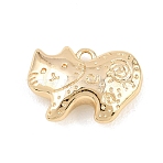 Brass Pendants, Cat Shape Charms, Real 14K Gold Plated, 10.5x15x4.5mm, Hole: 1.4mm(KK-A283-02E-G)