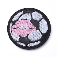 Computerized Embroidery Cloth Iron on/Sew on Patches, Costume Accessories, Appliques, Football with Lip, Colorful, 51x1.5mm(DIY-E025-F01)