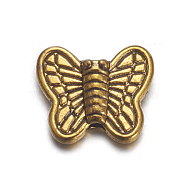 Alloy Beads, Cadmium Free & Nickel Free & Lead Free, Butterfly, Antique Golden Color, Size: about 8mm long, 10mm wide, 3mm thick, hole: 1mm(X-PALLOY-B0041-AG-FF)