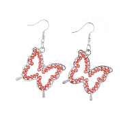 Glass Dangle Earrings, with Platinum Plated Rack Plating Alloy Open Back Bezel Pendants and Brass Earring Hooks, Butterfly, Red, 55mm, Pin: 0.6mm(EJEW-JE03922-02)