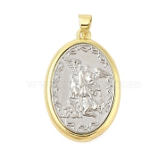 Rack Plating Brass Pendant, Long-Lasting Plated, Lead Free & Cadmium Free, Two Tone Oval Charms, Platinum & Real 18K Gold Plated, 30.5x20x5mm, Hole: 3.5x5mm(KK-Z074-67GP)