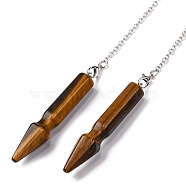 Natural Tiger Eye Pointed Dowsing Pendulums, Spear Charms with Rack Plating Platinum Tone Alloy Findings, Cadmium Free & Lead Free, 177mm(G-Q184-04D-P)