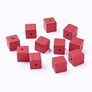 Natural Wood Beads, Dyed, Cube, Red, 14~15x14~15x14~15mm, Hole: 3mm(X-WOOD-R262-15mm-A01)