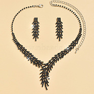 Snowflake Alloy Rhinestone Chain Necklaces & Stud Earrings Sets, Silver, Jet, 327mm(FS-WGB2E3F-02)