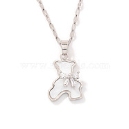 Cute Mini Cartoon Bear Brass Cubic Zirconia Pendant Necklaces for Women, Platinum, 15.75 inch(40cm)(JK9579-1)