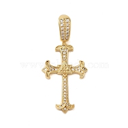 Rack Plating Brass Micro Pave Clear Cubic Zirconia Perdants, Cadmium Free & Lead Free, Long-Lasting Plated, Corss, Real 18K Gold Plated, 50mm, Pendant: 38x22x4mm, Hole: 11x6mm(KK-C067-01A-G)