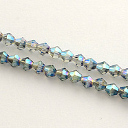 Electroplate Glass Bead Strands, Rainbow Plated, Faceted Bicone, Medium Sea Green, 4x4.5mm, Hole: 1mm, about 82~85pcs/strand, 30.5~31cm(EGLA-R094-4mm-09)