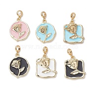 Flower Alloy Enamel European Dangle Charms Sets, Large Hole Pendants, with 201 Stainless Steel Tube Bails, Mixed Color, 28mm, Hole: 4mm, 6 styles, 1pc/style, 6pcs/set(PALLOY-JF02080)