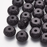 Resin Rhinestone Beads, Rondelle, Black, 16x9mm, Hole: 3mm(RESI-T020-01F-01)