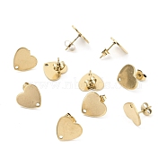Ion Plating(IP) 304 Stainless Steel Stud Earring Findings, with Ear Nuts, Heart, Real 18K Gold Plated, 12x13mm, Hole: 1.5mm, Pin: 0.7mm(STAS-I183-07B-07G)