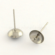 304 Stainless Steel Post Stud Earring Findings, For Half Drilled Beads, Stainless Steel Color, 5mm, pin: 0.7mm(STAS-R063-43)