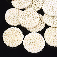 Handmade Reed Cane/Rattan Woven Beads, For Making Straw Earrings and Necklaces, No Hole/Undrilled, Flat Round, Lemon Chiffon, 35~45x5~8mm(WOVE-T005-12B)