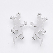 201 Stainless Steel Pendants, Laser Cut Pendants, Gecko, Stainless Steel Color, 20x10x1mm, Hole: 1mm(STAS-T044-104P)