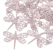 430 Stainless Steel Filigree Pendants, Spray Painted, Etched Metal Embellishments, Dragonfly, Pink, 26.5x35x0.3mm, Hole: 1.2mm(STAS-T042-08E)