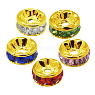 Brass Rhinestone Spacer Beads, Grade A, Straight Flange, Golden Metal Color, Rondelle, Mixed Color, 8x3.8mm, Hole: 1.5mm(X-RB-A014-Z8mm-G)