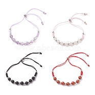 Natural Mixed Stone Beads Slider Bracelets for Men Women, Brass Round Beaded Bracelets, Inner Diameter: 1~3-1/8 inch(2.4~7.9cm)(BJEW-JB08717)