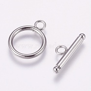 304 Stainless Steel Toggle Clasps, Ring, Stainless Steel Color, Ring: 21x16mm, Hole: 3mm, Bar: 22x3mm(STAS-E144-073P)