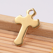 Ion Plating(IP) 304 Stainless Steel Tiny Cross Charms, Golden, 15x10x1mm, Hole: 2mm(STAS-K124-02G)