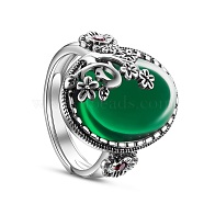 SHEGRACE 925 Thailand Sterling Silver Rings, with Grade AAA Cubic Zirconia, Half Round with Flower, Green, Size 9, 19mm(JR376F)