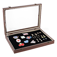 Wood Presentation Boxes for Badge Storage and Display, with Glass Window and Iron Clasp, Rectangle, Black, 35x24.7x5.05cm(CON-WH0089-11B)