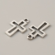 Tibetan Style Alloy Pendants, Cross Charm, Religion, Antique Silver, 17x11x1mm, Hole: 1.5mm(FIND-CJC0007-42H)