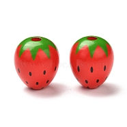 Spray Painted Natural Wood Beads, Strawberry, Red, 23x20mm, Hole: 4.5mm(WOOD-C007-02)