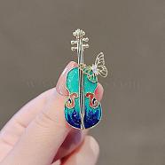 Musical Instrument Alloy Brooch, Violin Butterfly Vintage Enamel Pin for Women, Golden, 49x22mm(JEWB-PW0003-08)
