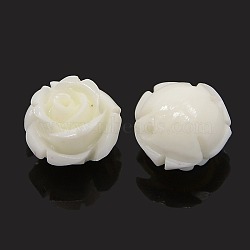 Synthetic Coral 3D Flower Rose Beads, Dyed, White, 14~15x9mm, Hole: 1.5mm(CORA-A006-15mm-049)