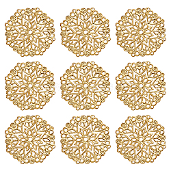 Iron Filigree Joiners Links, Flat Round, Golden, 35.5x0.7mm, Hole: 1.4mm(IFIN-TAC001-01G)