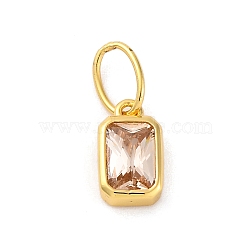 925 Sterling Silver Cubic Zirconia Charms, Colours, Rectangle, Dark Salmon, 8x5x2mm, Hole: 5x3mm(STER-NH0014-01G-11)
