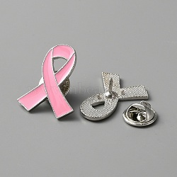 Awareness Ribbon Enamel Pin, Platinum Alloy Brooch for Backpacks Clothes Jackets Hats, Pearl Pink, 26x21x1.5mm, Pin: 1mm(JEWB-WH0029-29C)