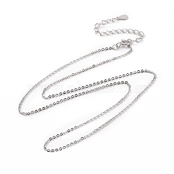 Anti-Tarnish Rhodium Plated 925 Sterling Silver Cable Chains Necklace for Women, Platinum, 15.75 inch(40cm)(STER-I021-09P)