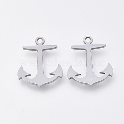 Tarnish Resistant 201 Stainless Steel Pendants, Laser Cut Pendants, Anchor, Stainless Steel Color, 16x13.5x1mm, Hole: 1.4mm(STAS-S110-018P)