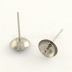 Tarnish Resistant 304 Stainless Steel Post Stud Earring Findings, For Half Drilled Beads, Stainless Steel Color, 5mm, pin: 0.7mm(STAS-R063-43)