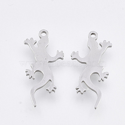 Non-Tarnish 201 Stainless Steel Pendants, Laser Cut Pendants, Gecko, Stainless Steel Color, 20x10x1mm, Hole: 1mm(STAS-T044-104P)