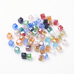 Electroplate Glass Beads, AB Color Plated, Faceted, Cube, Mixed Color, 4x4x4mm, Hole: 1mm(X-EGLA-D018-4x4mm-M3)