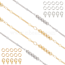 CHGCRAFT 2 Colors 2m Handmade Brass Round Beaded Chains, with 20Pcs Jump Rings and 10Pcs Lobster Claw Clasps, for DIY Necklaces Making Kits, Platinum & Golden, Chains: 1m/color(DIY-CA0002-06)
