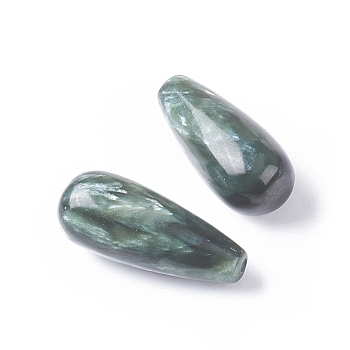 Natural Seraphinite Beads, Half Drilled, Teardrop, 20~20.5x8~8.5mm, Half Hole: 1mm