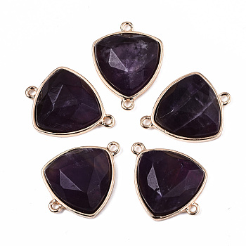 Natural Amethyst Links Connectors, with Golden Tone Brass Edge, Triangle, 24x18x6.5mm, Hole: 1.5mm