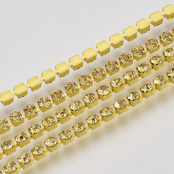 Electrophoresis Iron Rhinestone Strass Chains, Rhinestone Cup Chains, with Spool, Citrine, SS8.5, 2.4~2.5mm, about 10yards/roll