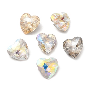 K5 Glass Rhinestone Buttons, Back Plated, Faceted, Heart, Mixed Color, 12x12x6mm, Hole: 1mm